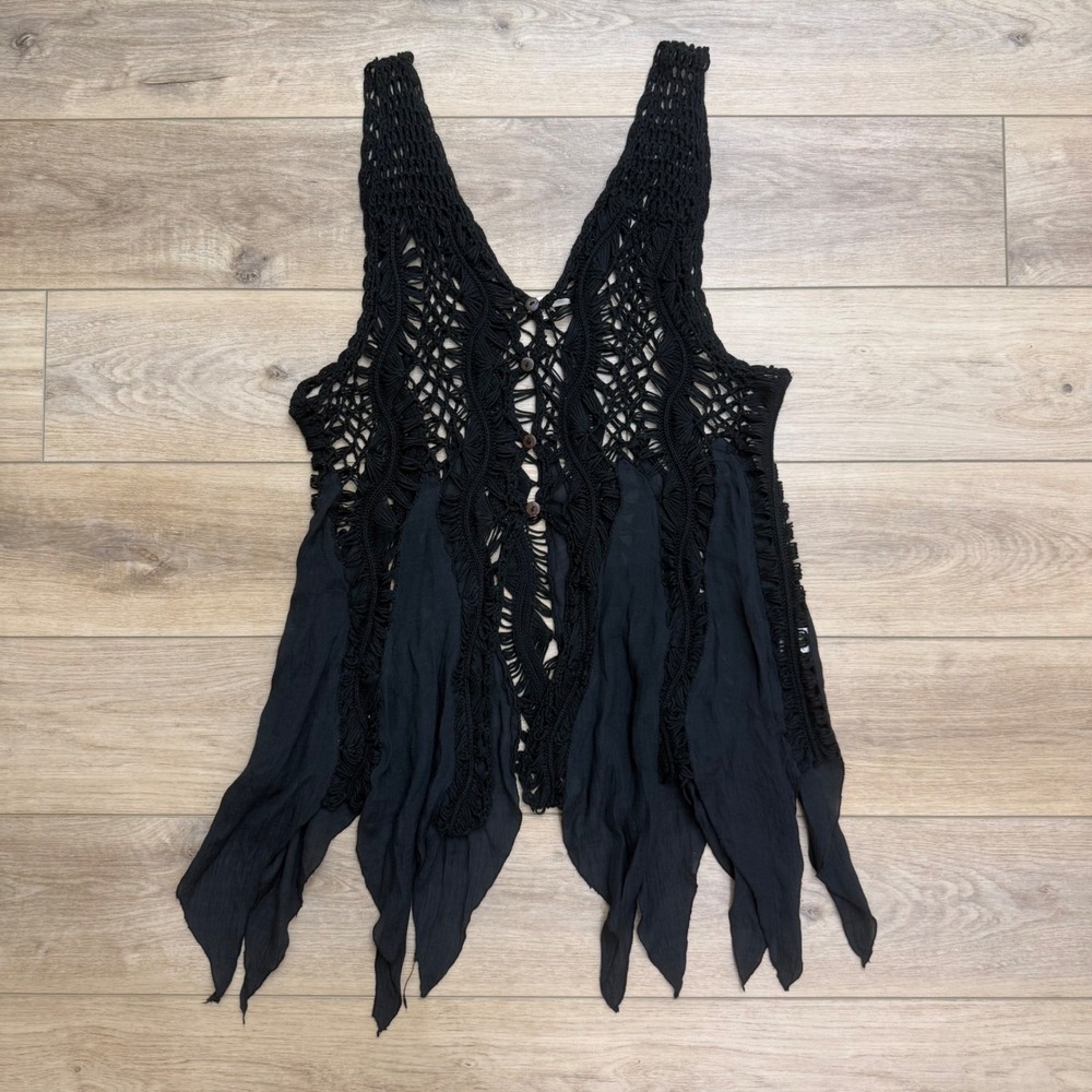 Purple Snow Black Crochet Macrame Handkerchief Hem Vest Plus Size 3X Witchcore